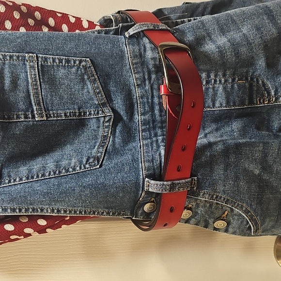 Red Polka Dot Top with No Boundaries Belt Loop Denim Overalls - Picture 2 of 8